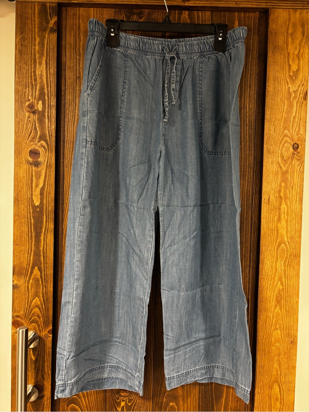 Splendid Denim Chambray Wide Leg Crop   Pull On Pant Large